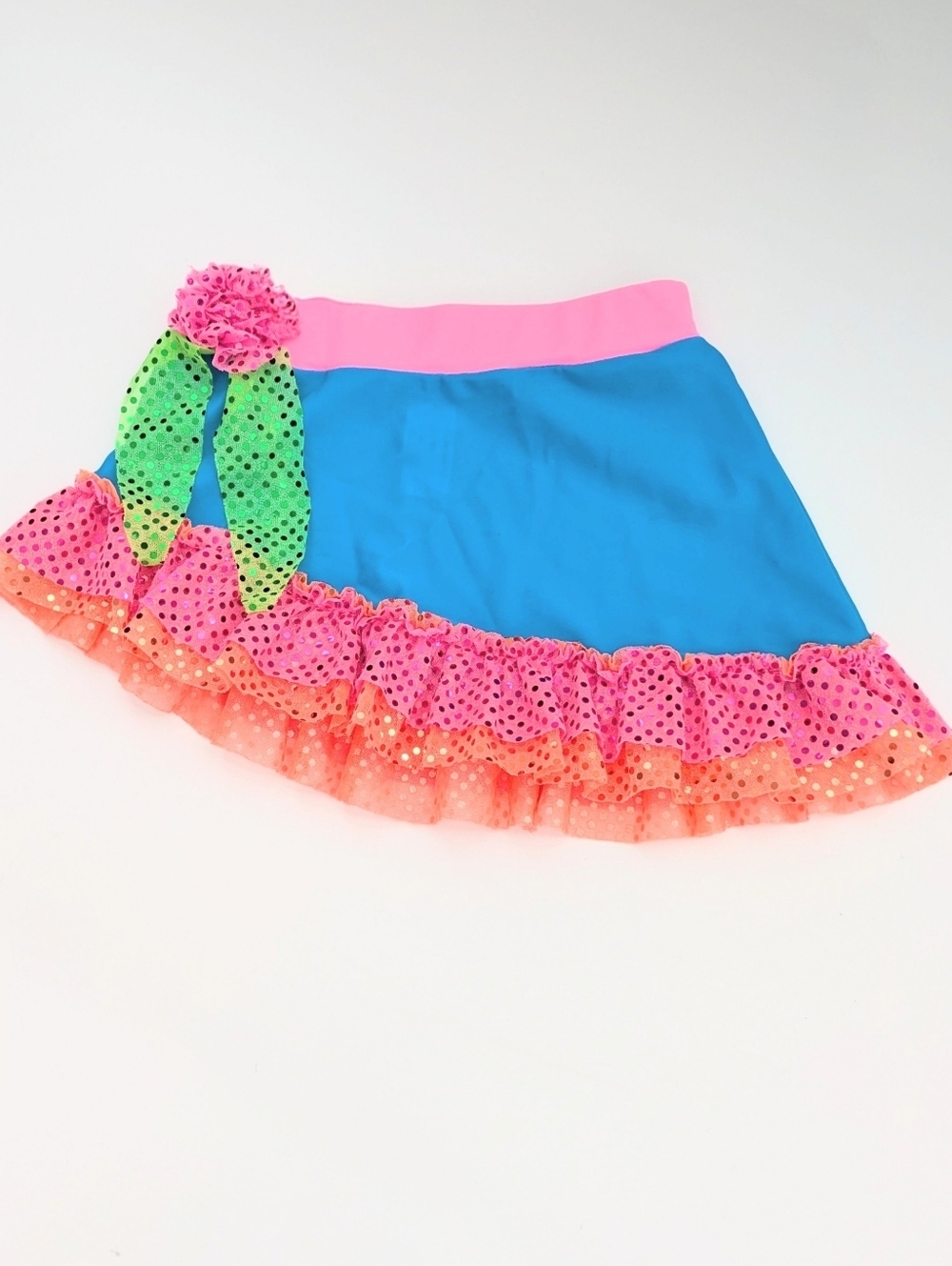 Vibrant Colorful Bright Girls' Ruffled Asymmetrical Mini Skirt/Costume w/Sequins